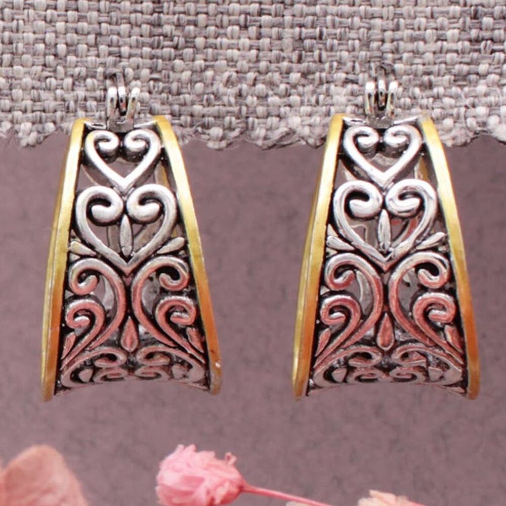 Filigree Heart Hoop Earrings — Silver & Gold